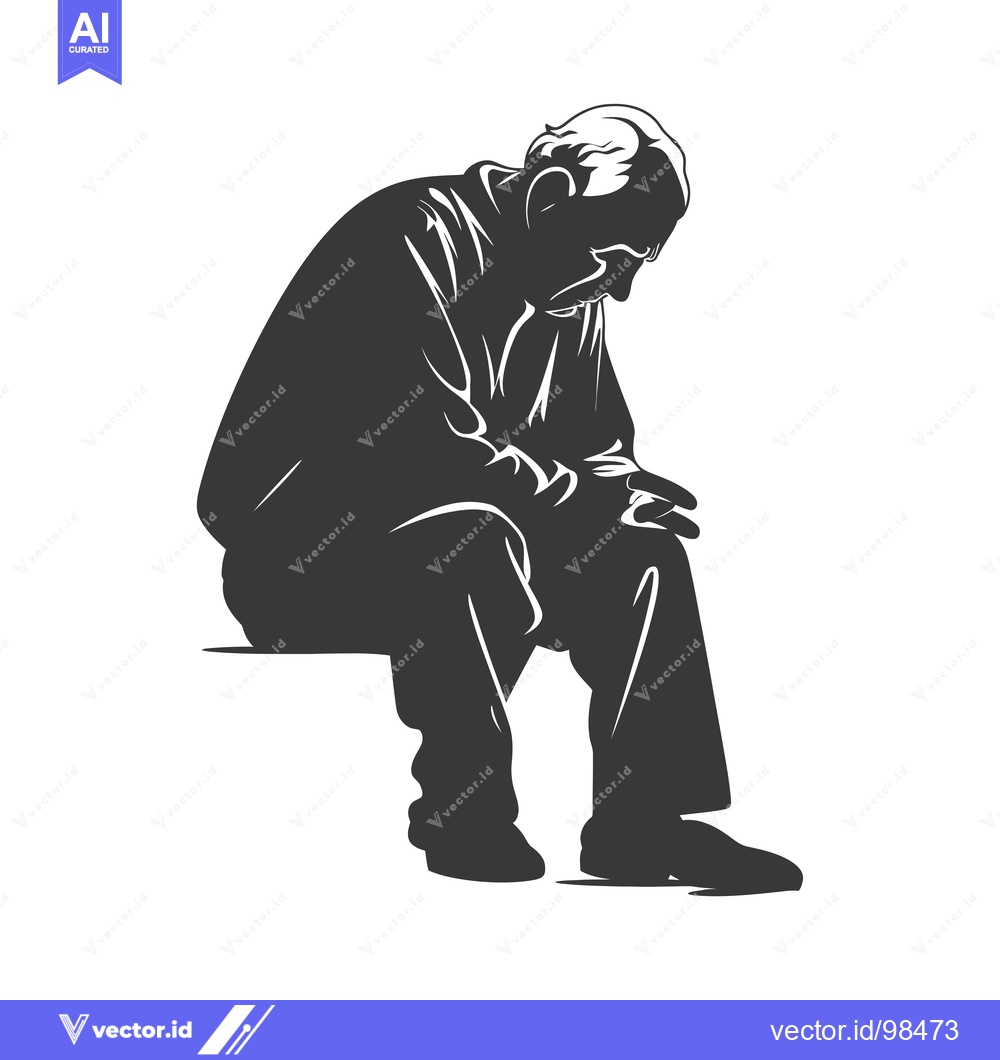 Premium Vector dari Silhouette of a Man Sitting with a Downcast Head