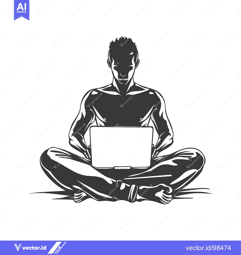 Premium Vector of Silhouette of a Man Sitting with a Laptop