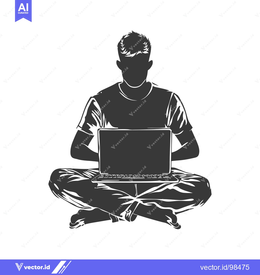 Premium Vector of Silhouette of a Man Sitting with a Laptop