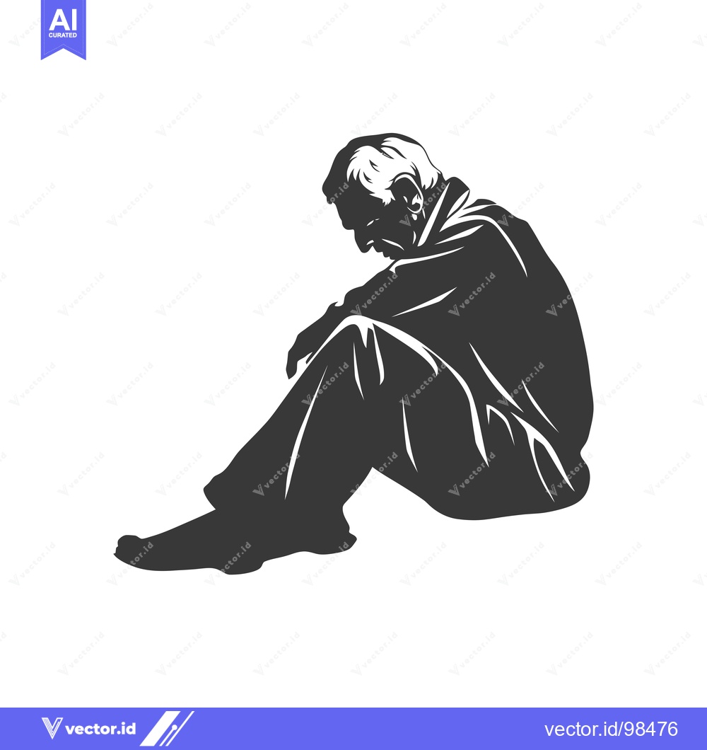 Premium Vector dari Silhouette of a Man Sitting with Head Bowed