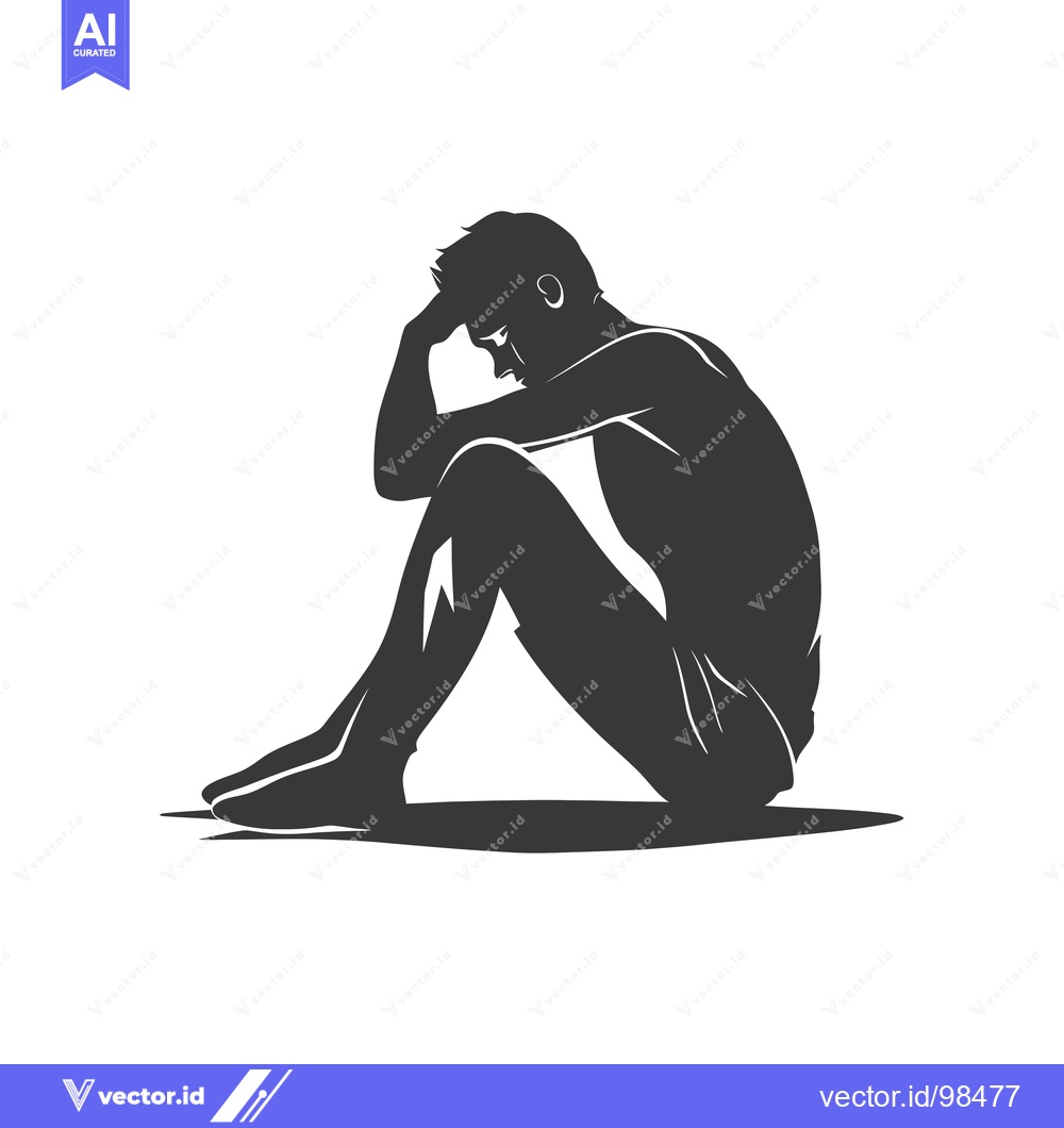 Premium Vector dari Silhouette of a Man Sitting with Head in Hands