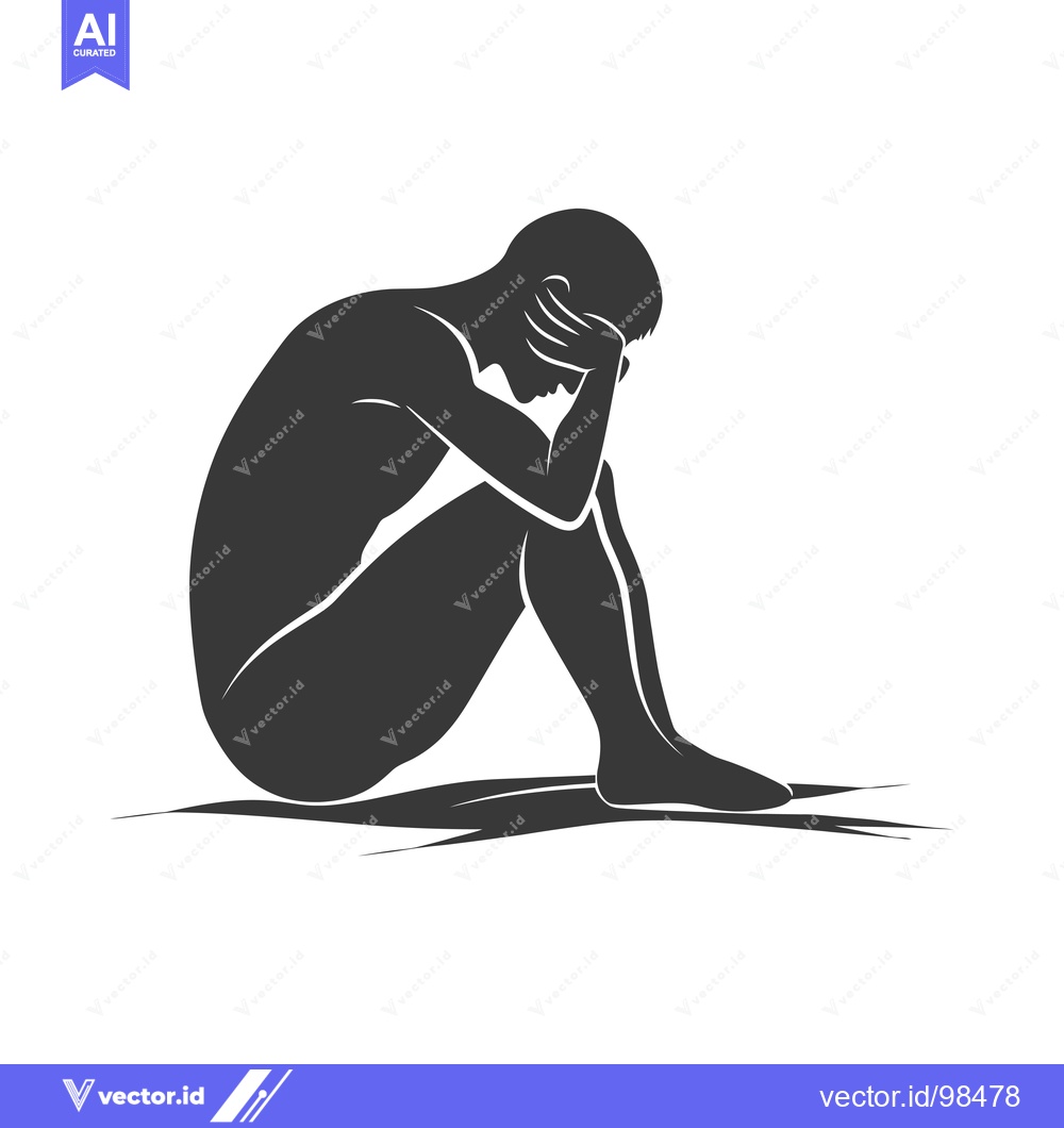 Premium Vector of Silhouette of a Man Sitting with Head in Hands