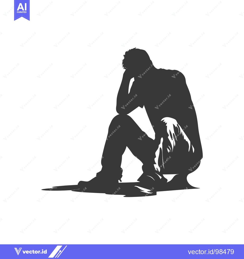 Premium Vector of Silhouette of a Man Sitting with Head in Hands