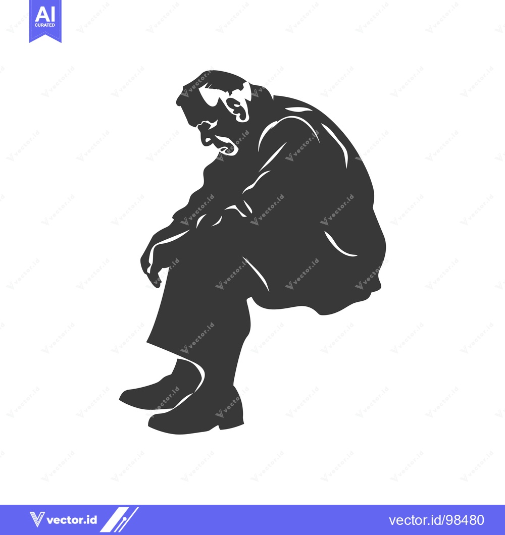 Premium Vector dari Silhouette of a man sitting with his head down