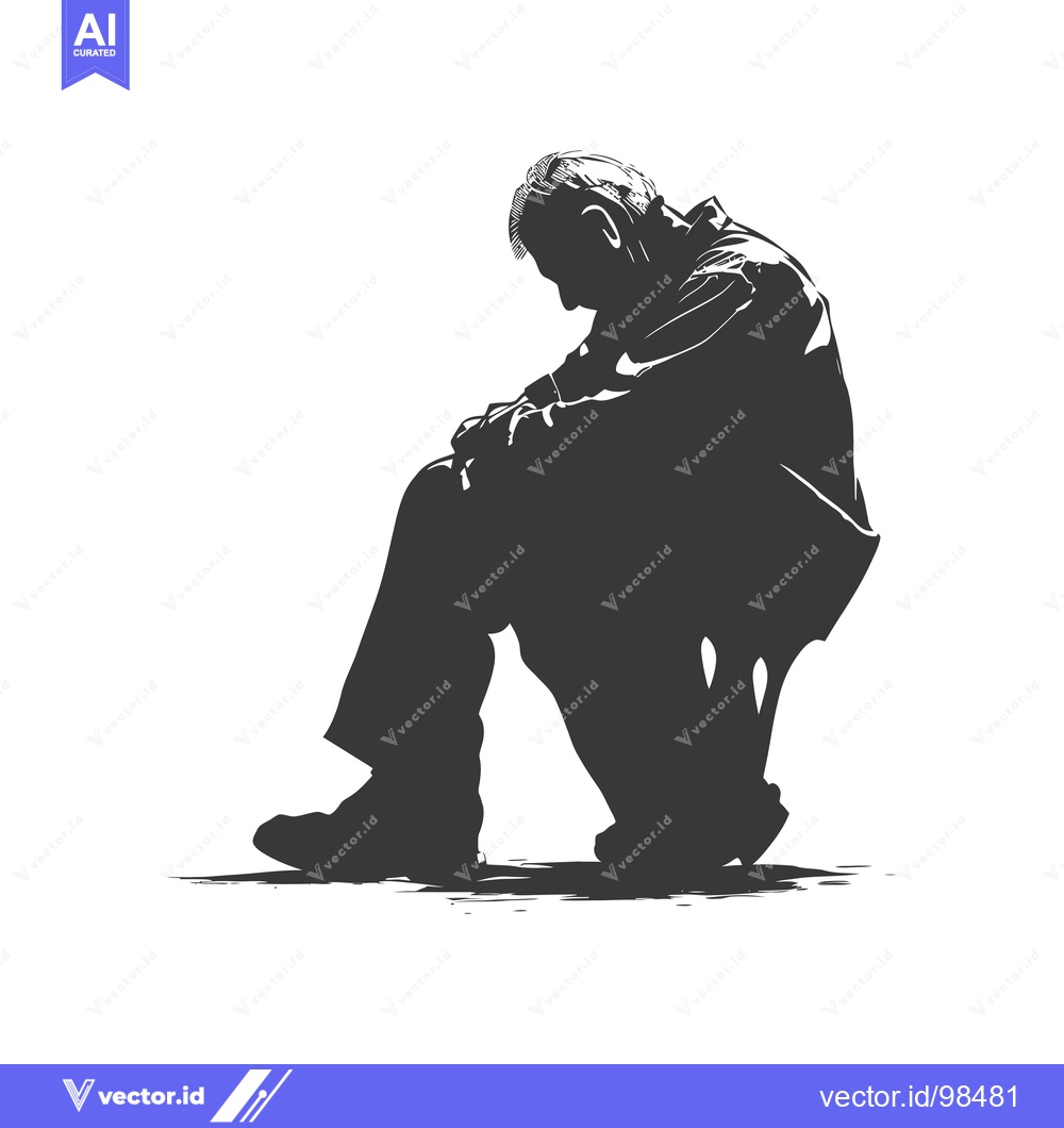 Premium Vector dari Silhouette of a Man Sitting with His Head Down