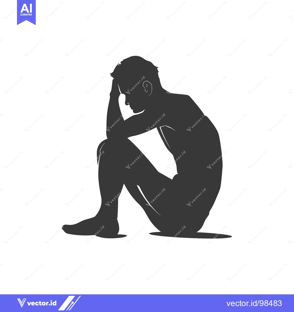 Premium Vector of Silhouette of a Man Sitting with His Head in His Hands
