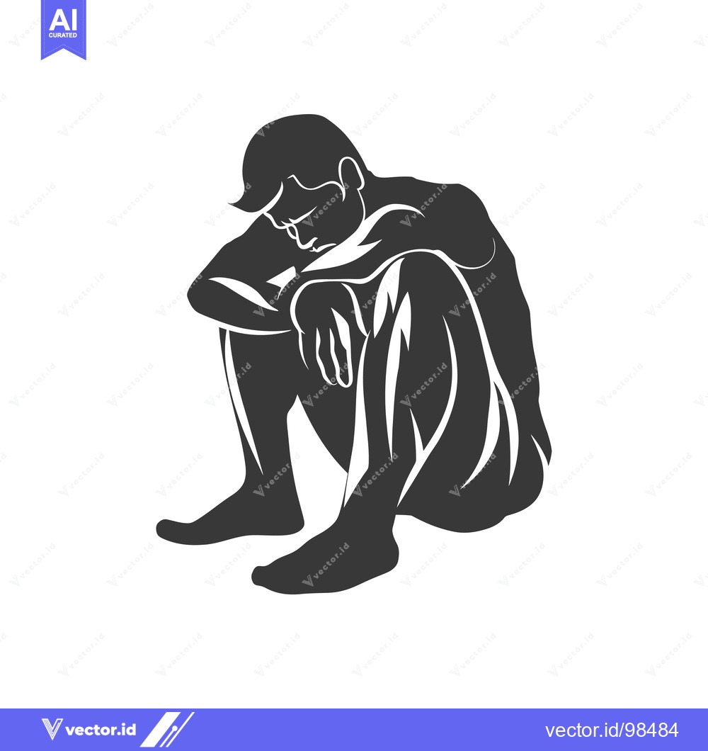 Premium Vector of Silhouette of a man sitting with his head in his hands