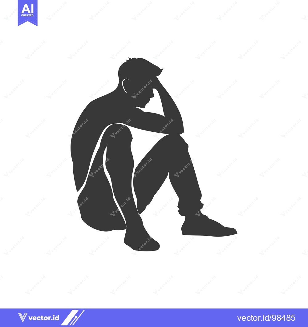 Premium Vector dari Silhouette of a Man Sitting with his Head in his Hands