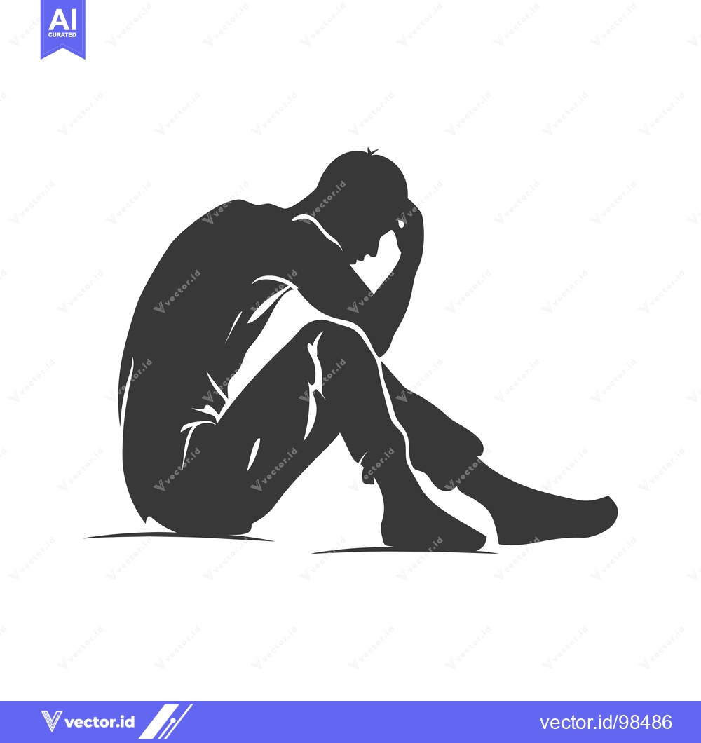 Premium Vector dari Silhouette of a Man Sitting with His Head in His Hands