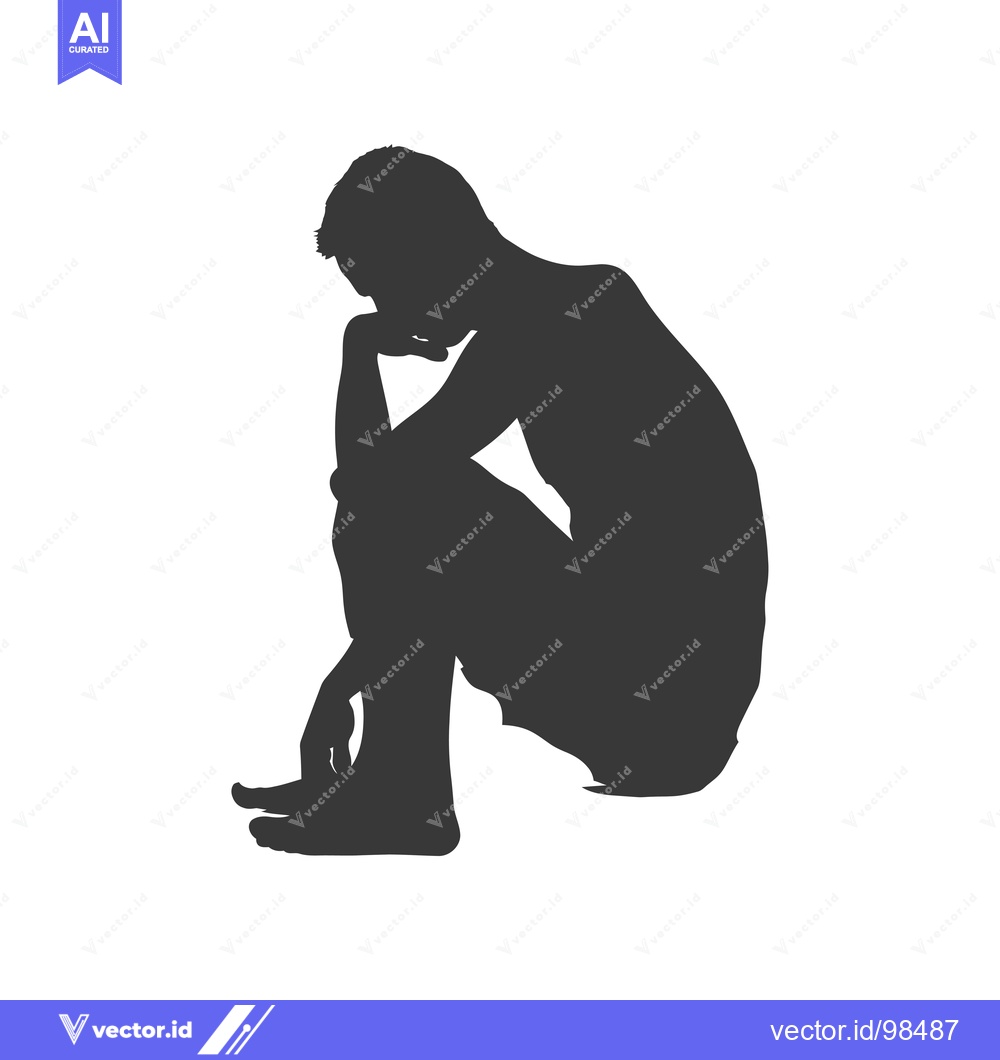 Premium Vector of Silhouette of a Man Sitting with His Head in His Hands