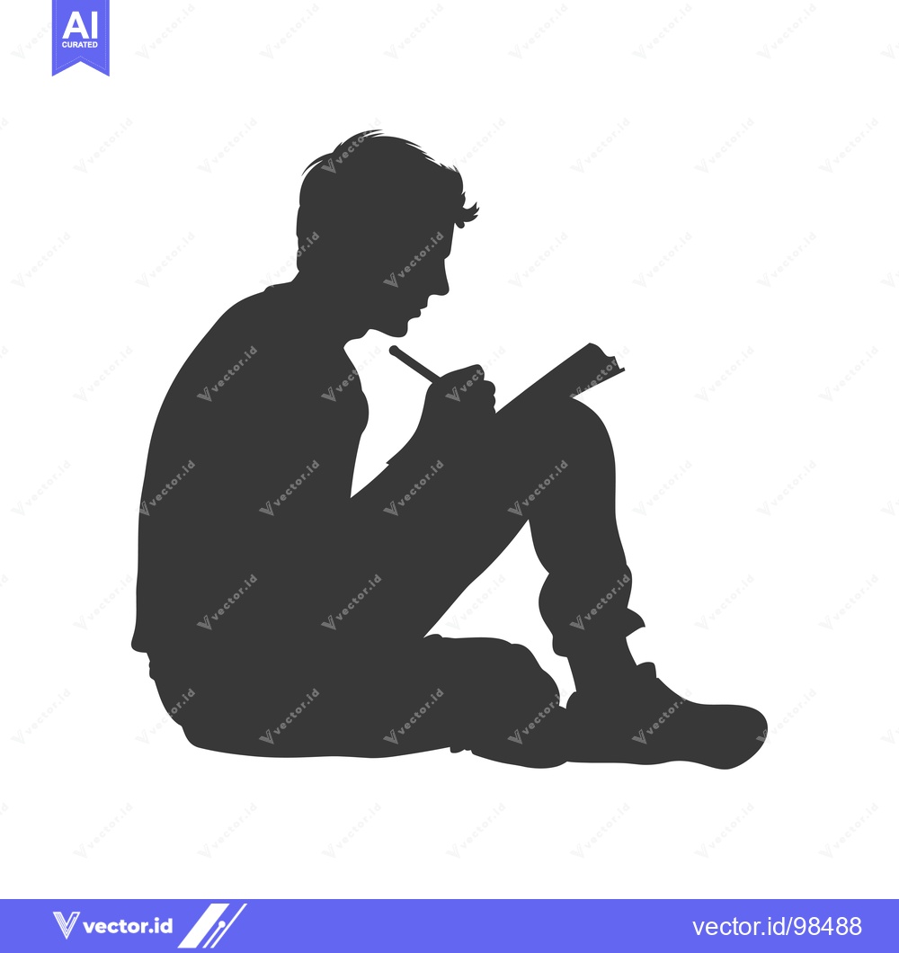 Premium Vector dari Silhouette of a man sitting, writing in a notebook