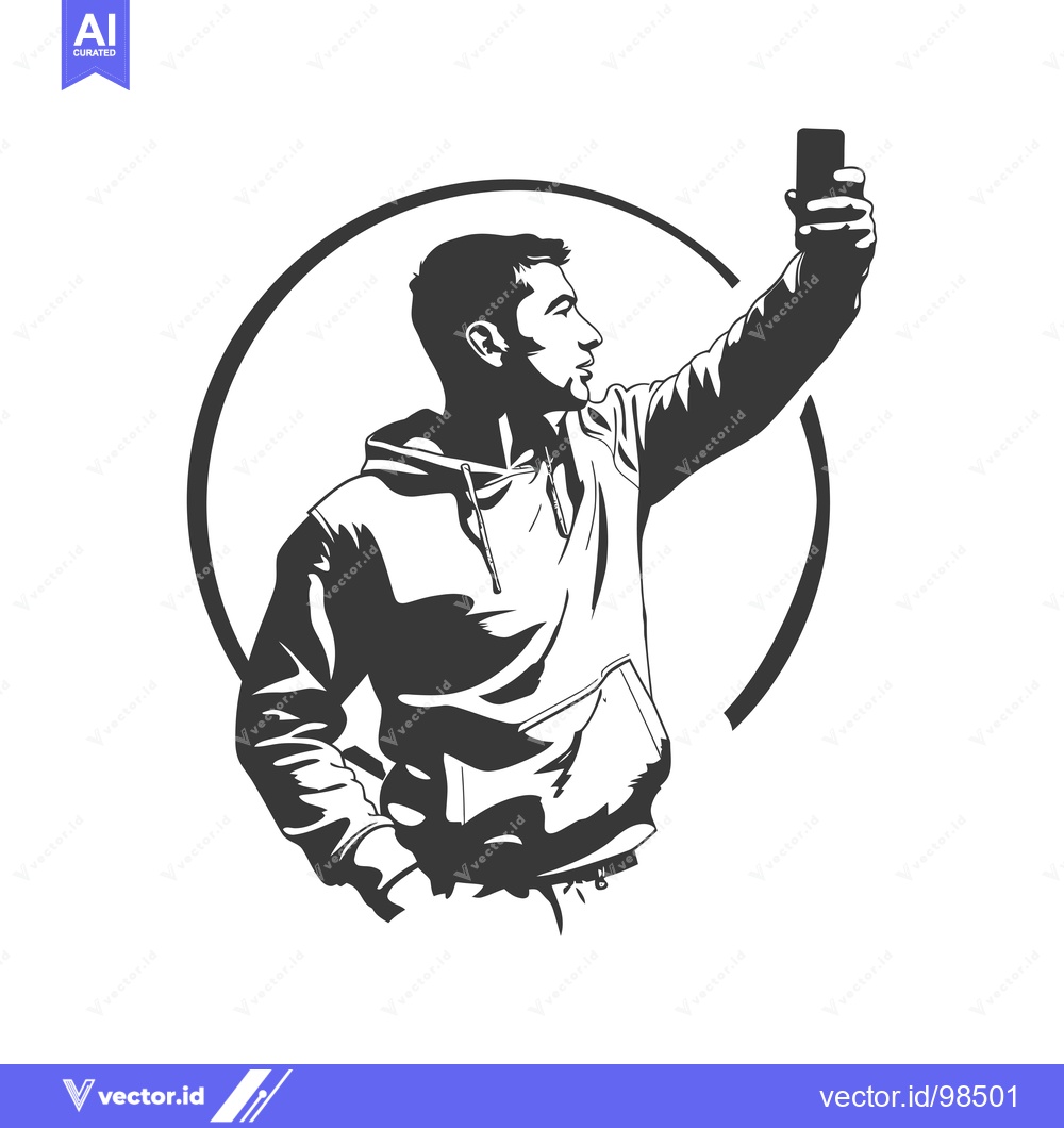 Premium Vector of Silhouette of a Man Taking a Selfie with a Smartphone