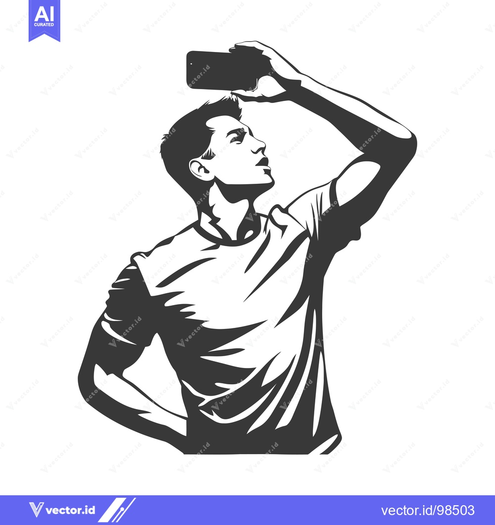 Premium Vector of Silhouette of a man taking a selfie with a smartphone