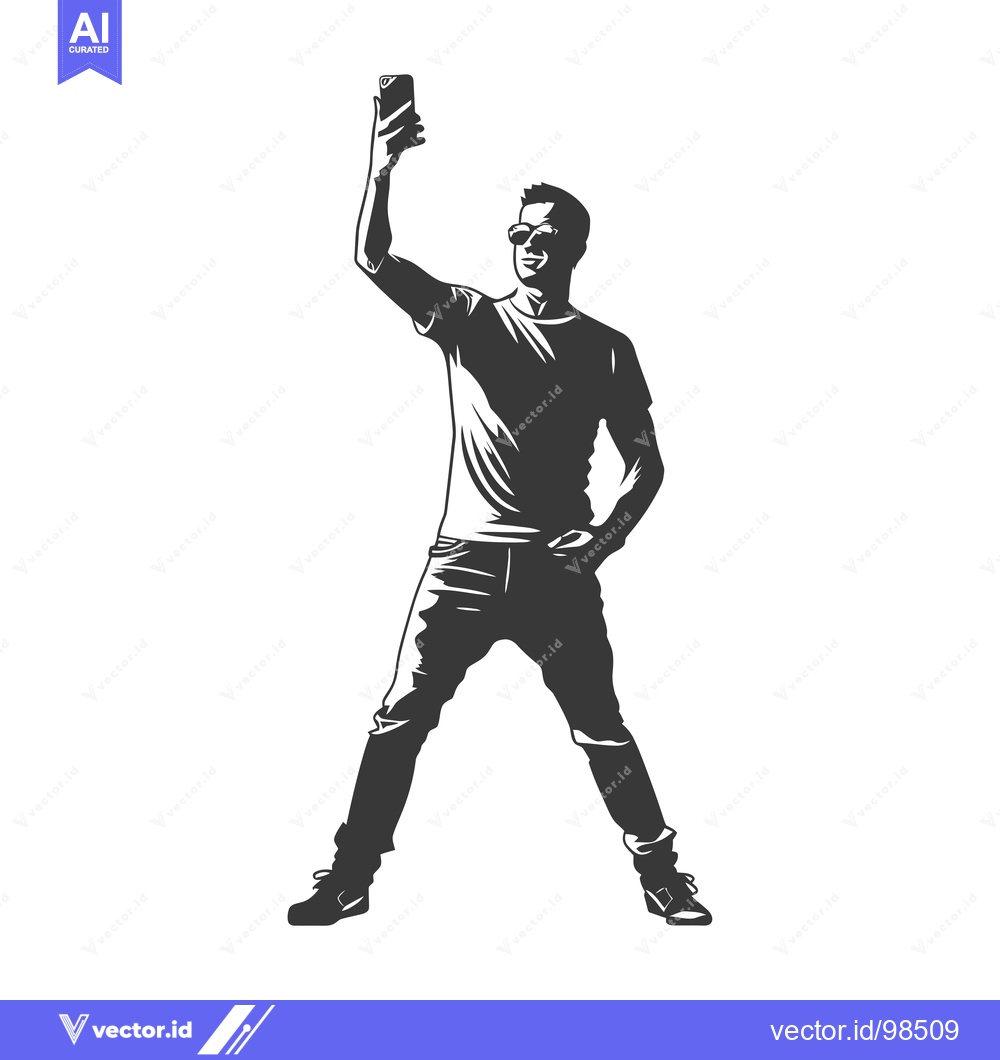 Premium Vector dari Silhouette of a Man Taking a Selfie with a Smartphone