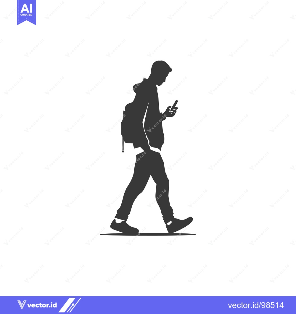 Premium Vector of Silhouette of a Man Walking and Looking at His Phone