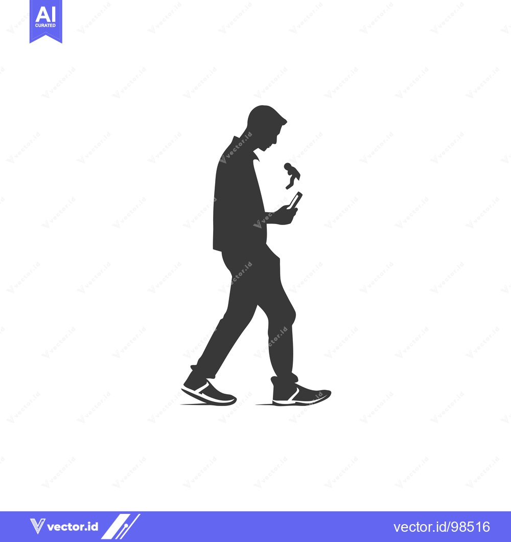 Premium Vector of Silhouette of a Man Walking and Looking at His Phone