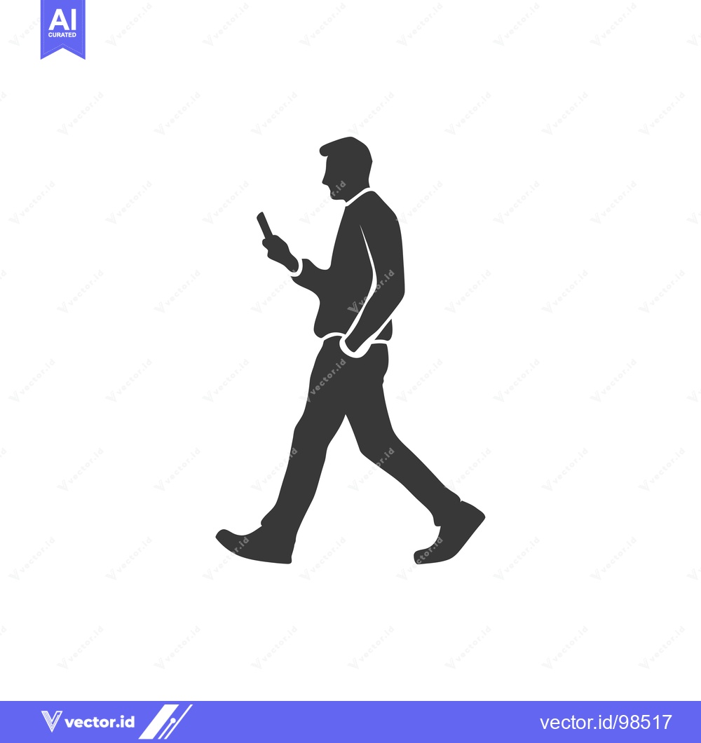 Premium Vector of Silhouette of a Man Walking and Using a Smartphone