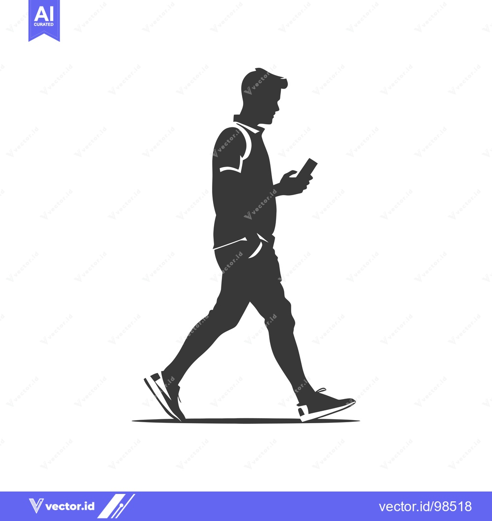 Premium Vector dari Silhouette of a Man Walking and Using His Smartphone