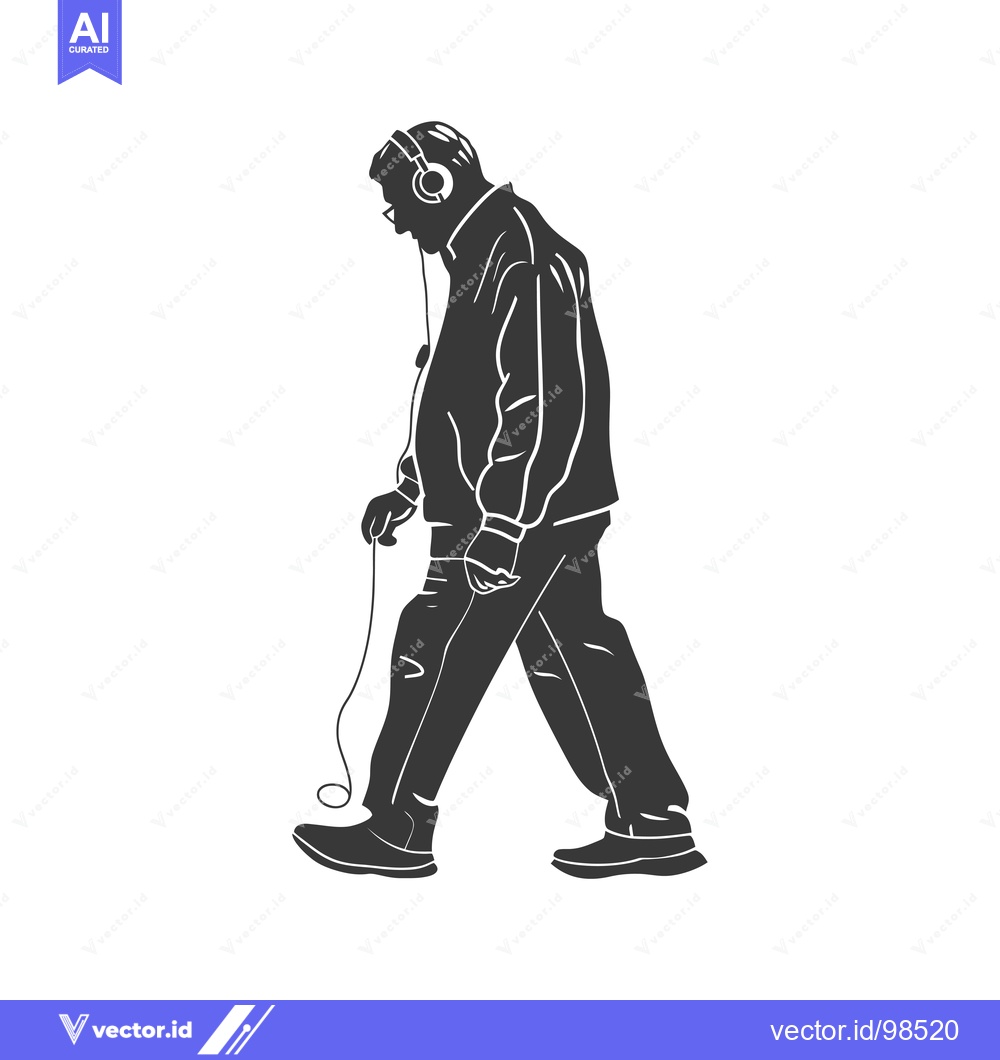 Premium Vector dari Silhouette of a Man Walking While Listening to Music