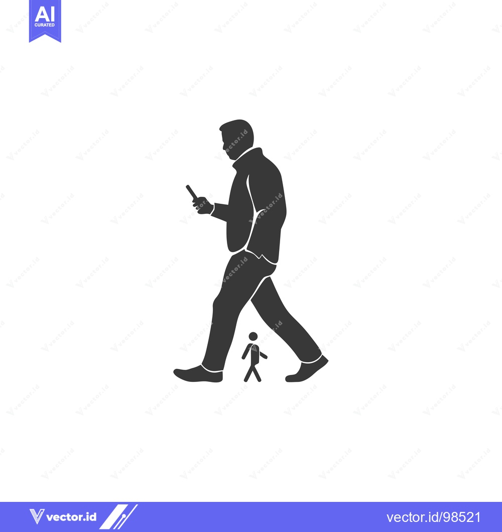 Premium Vector of Silhouette of a man walking while looking at a phone, with a smaller s