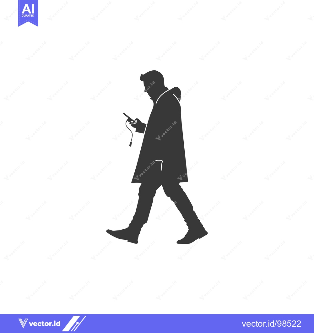Premium Vector dari Silhouette of a man walking while looking at his phone