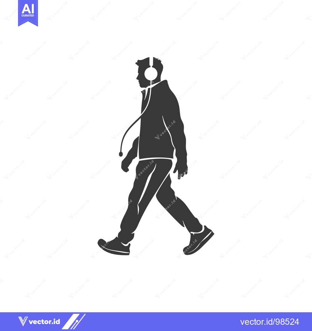 Premium Vector dari Silhouette of a Man Walking While Wearing Headphones