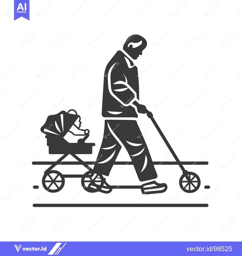 Premium Vector of Silhouette of a Man Walking with a Baby Stroller