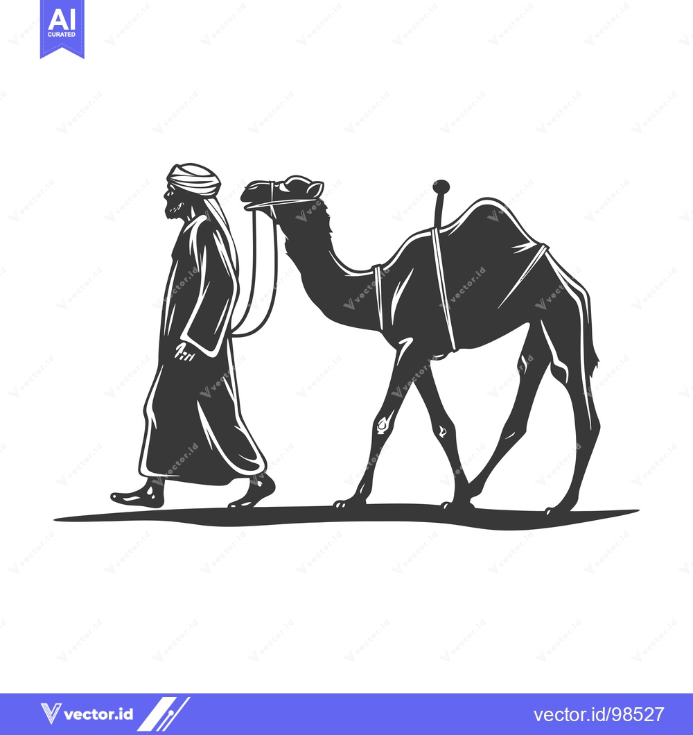 Premium Vector dari Silhouette of a Man Walking with a Camel