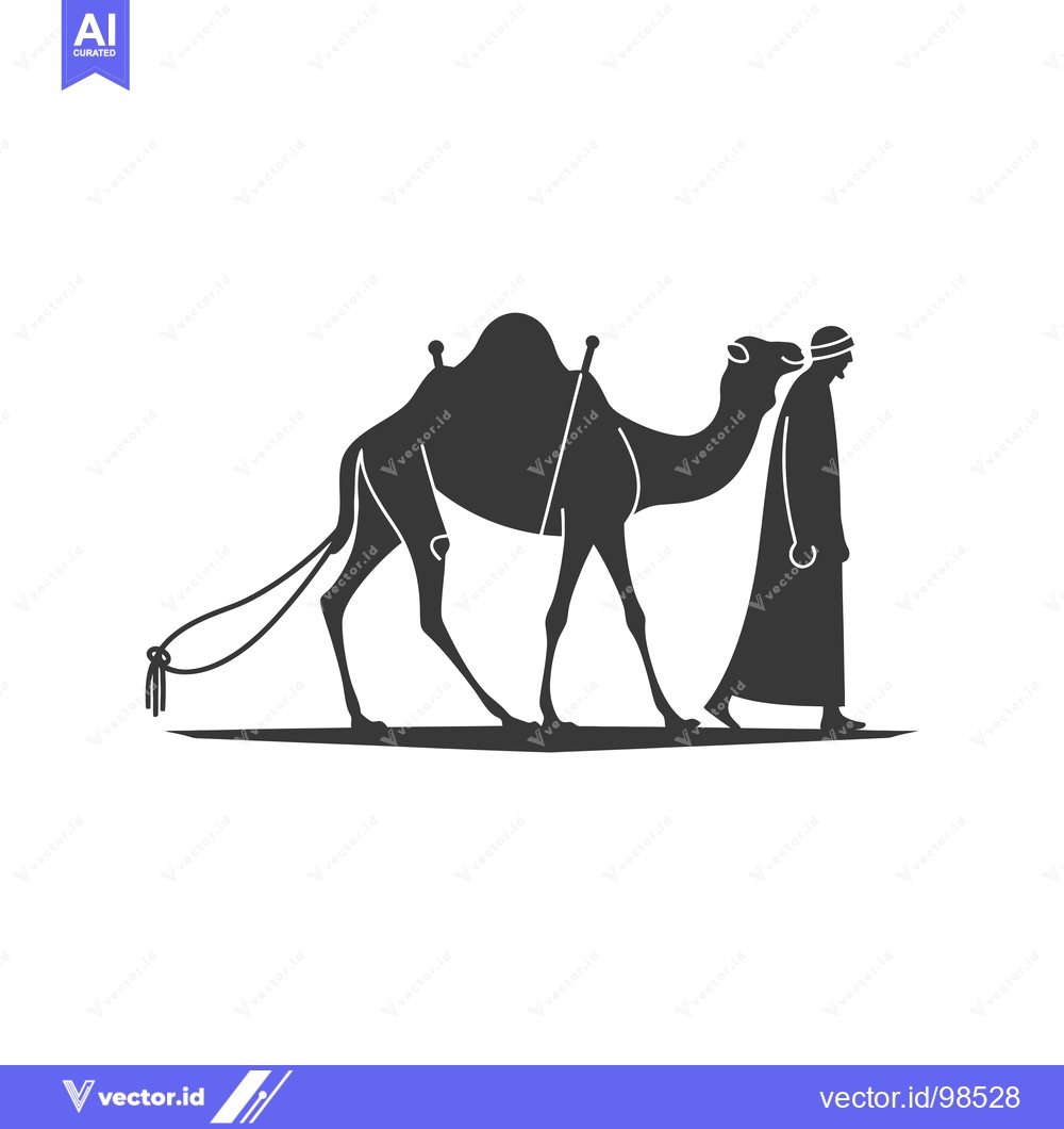 Premium Vector dari Silhouette of a Man Walking with a Camel