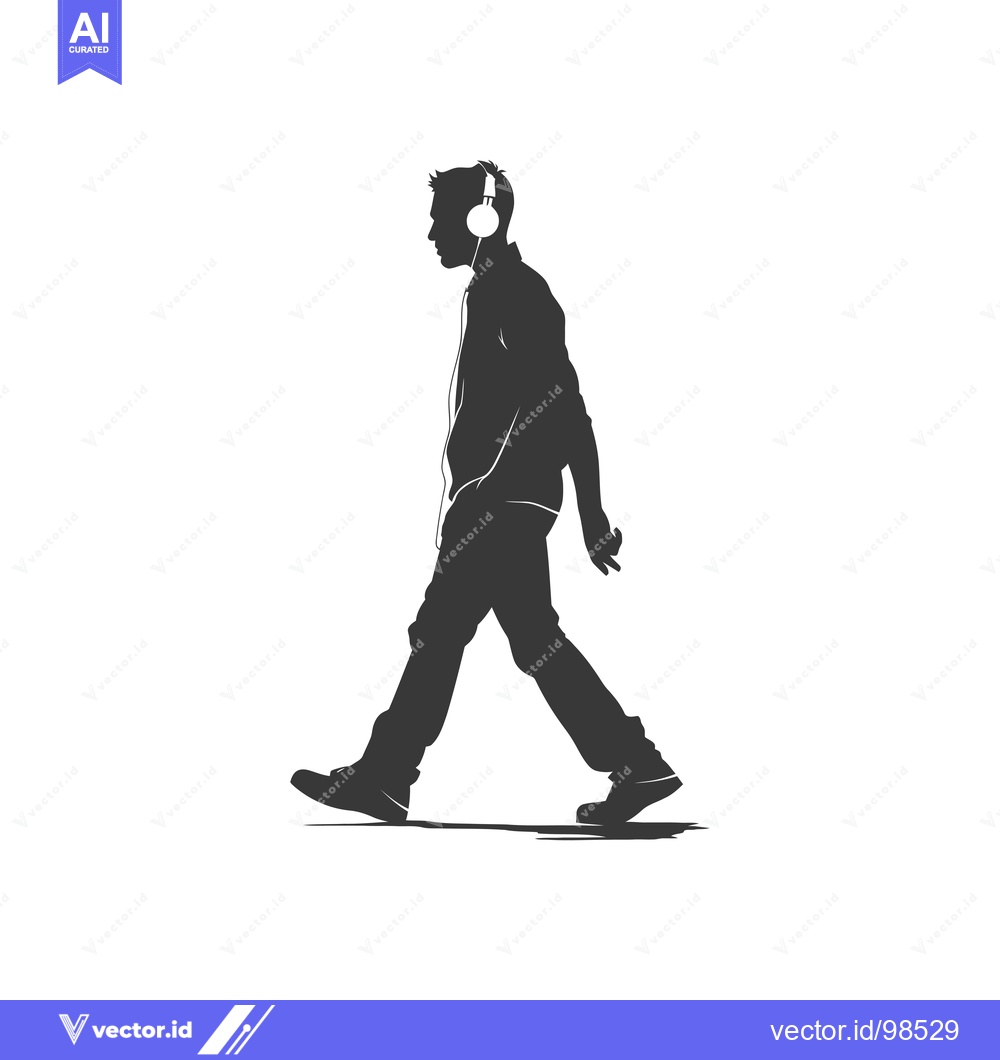 Premium Vector of Silhouette of a Man Walking with Headphones