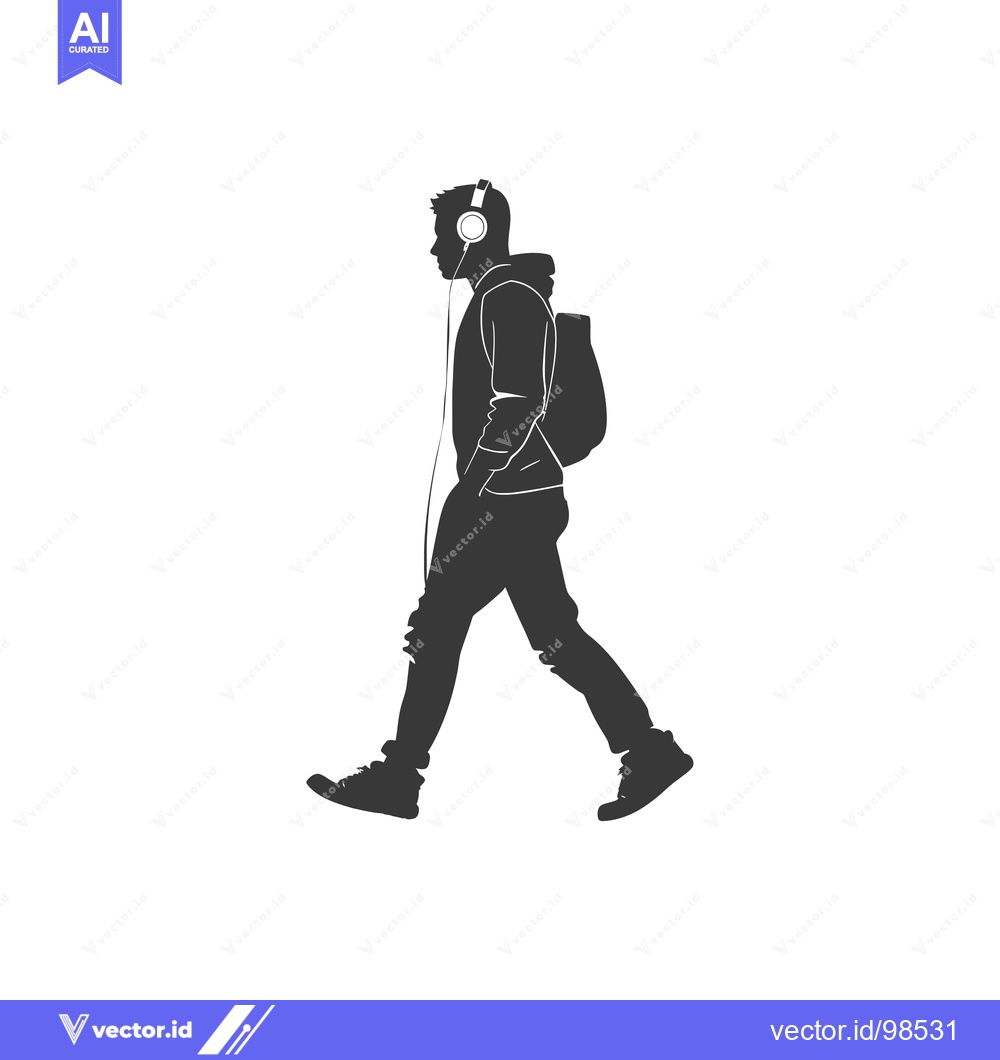 Premium Vector dari Silhouette of a Man Walking with Headphones and Backpack