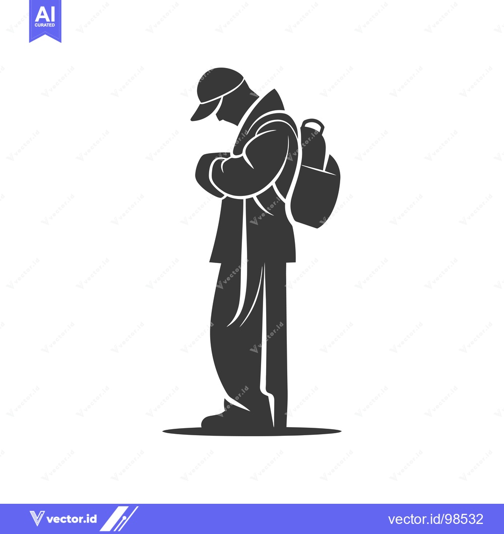 Premium Vector dari Silhouette of a Man Wearing a Backpack and a Cap