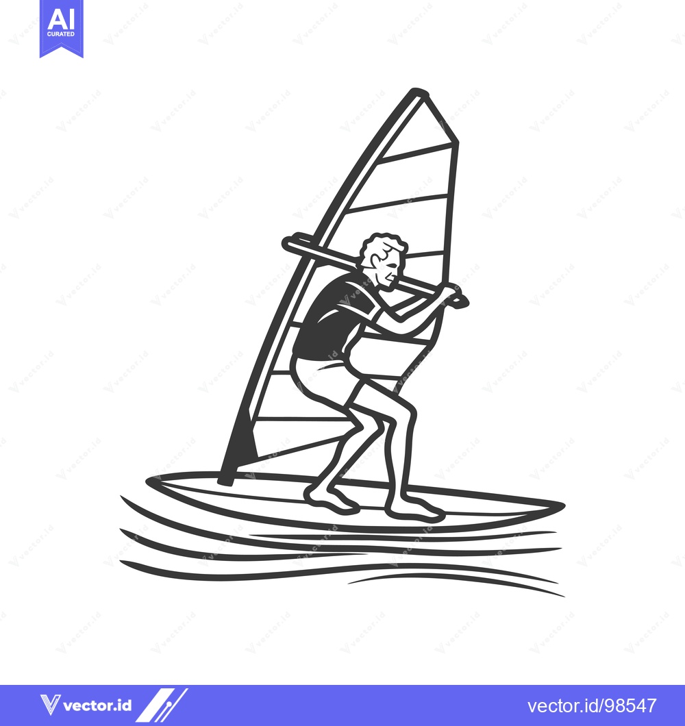 Premium Vector of Silhouette of a Man Windsurfing on Waves