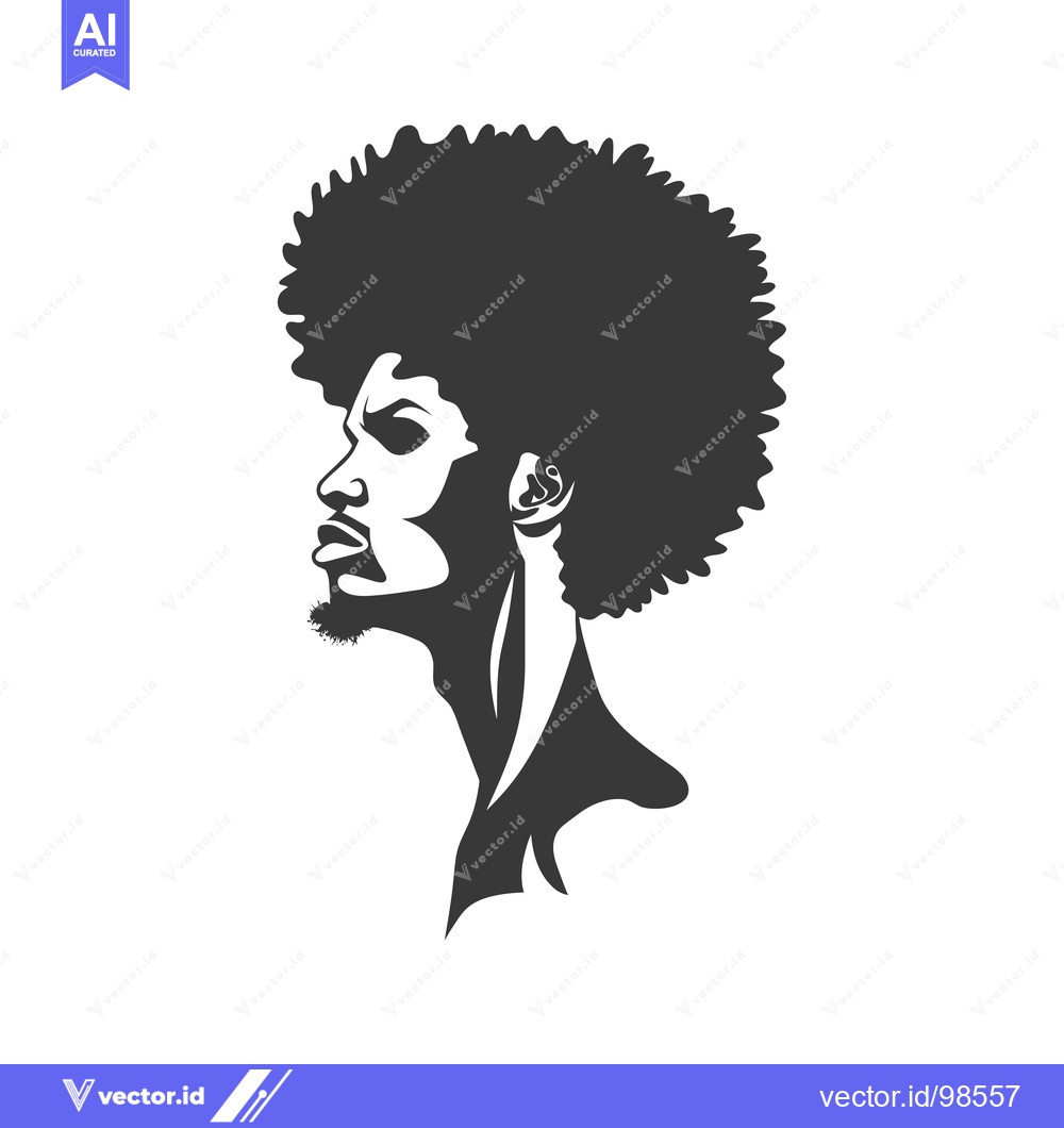 Premium Vector dari Silhouette of a Man with an Afro Hairstyle Looking to the Side