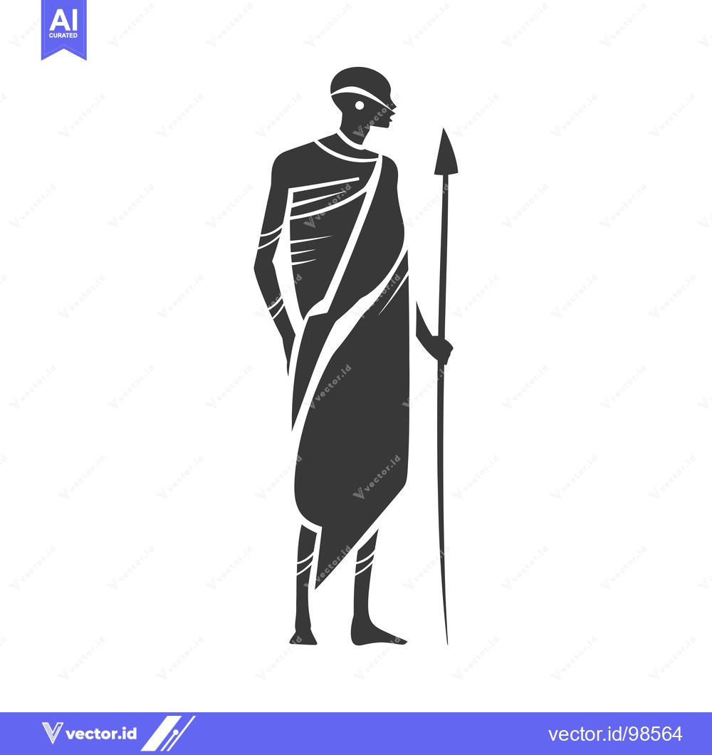 Premium Vector of Silhouette of a Man with a Spear Wearing Traditional Clothing