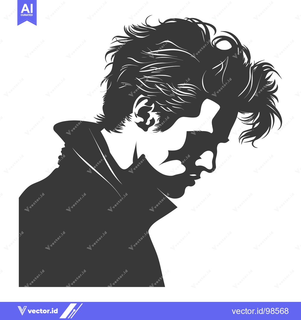 Premium Vector dari Silhouette of a Man with Messy Hair Looking Down