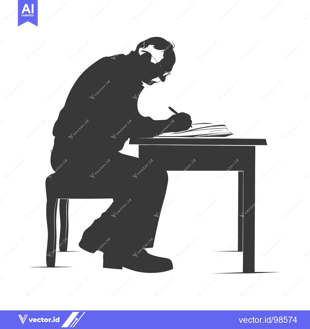 Premium Vector of Silhouette of a man writing at a desk