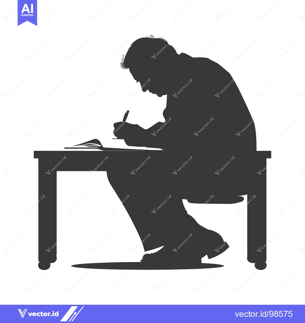 Premium Vector dari Silhouette of a Man Writing at a Desk