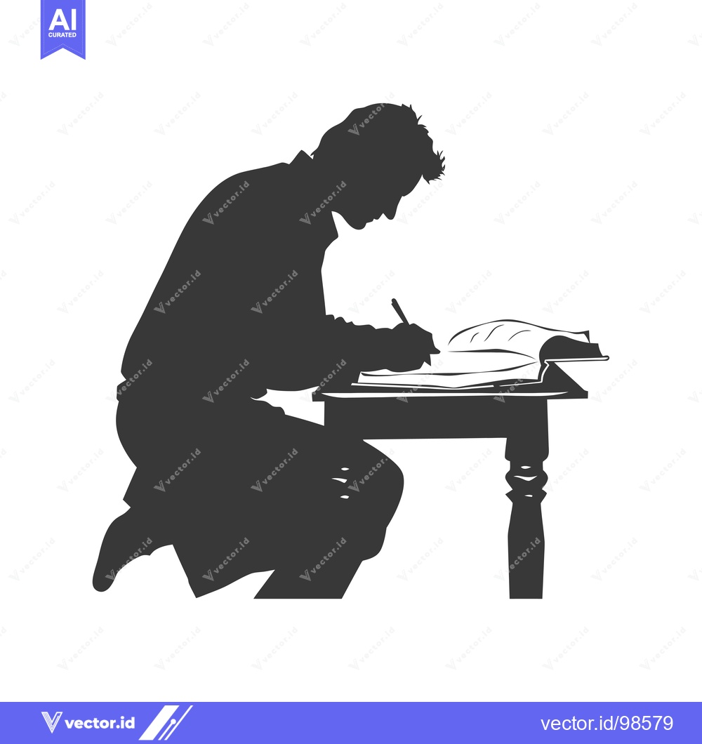 Premium Vector dari Silhouette of a Man Writing at a Desk