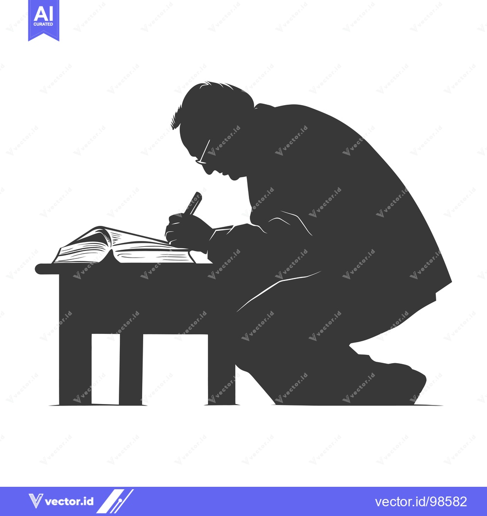 Premium Vector of Silhouette of a Man Writing at a Table