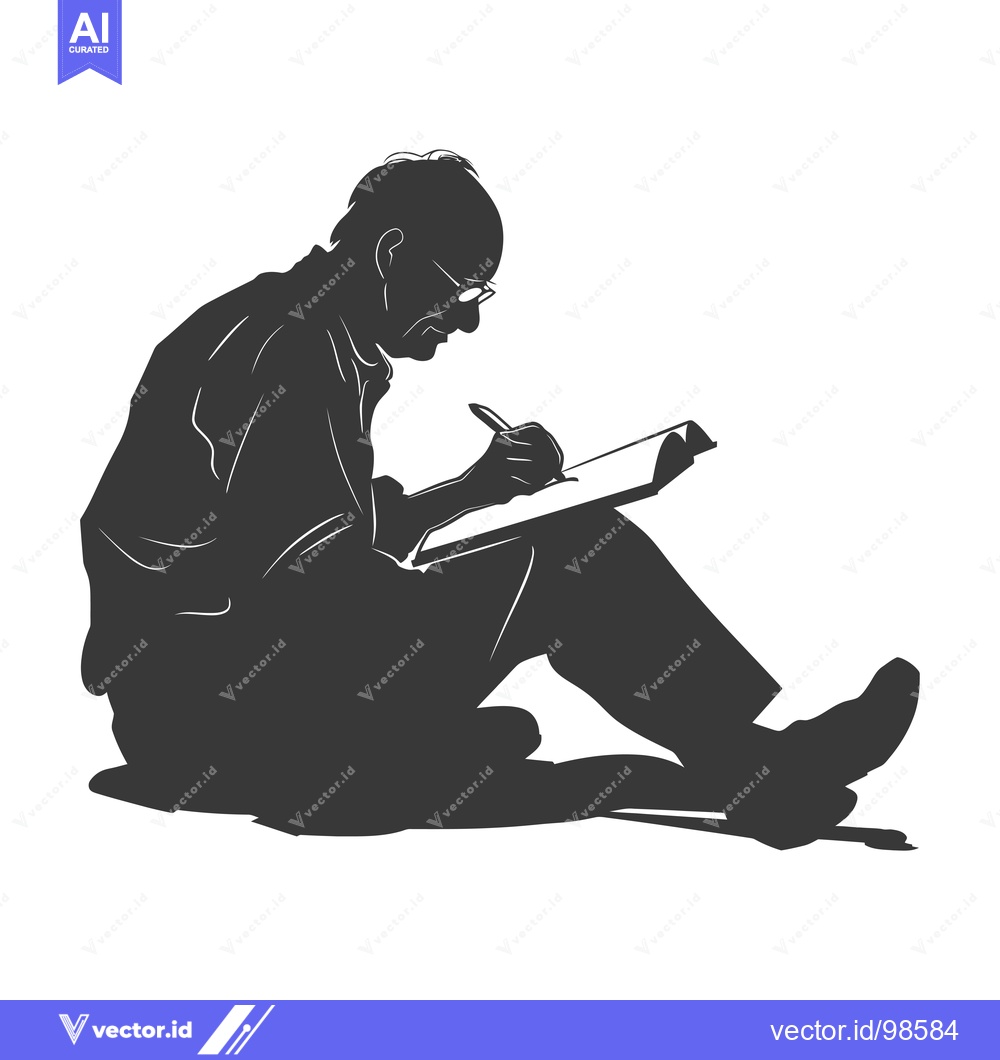 Premium Vector of Silhouette of a Man Writing in a Book While Seated