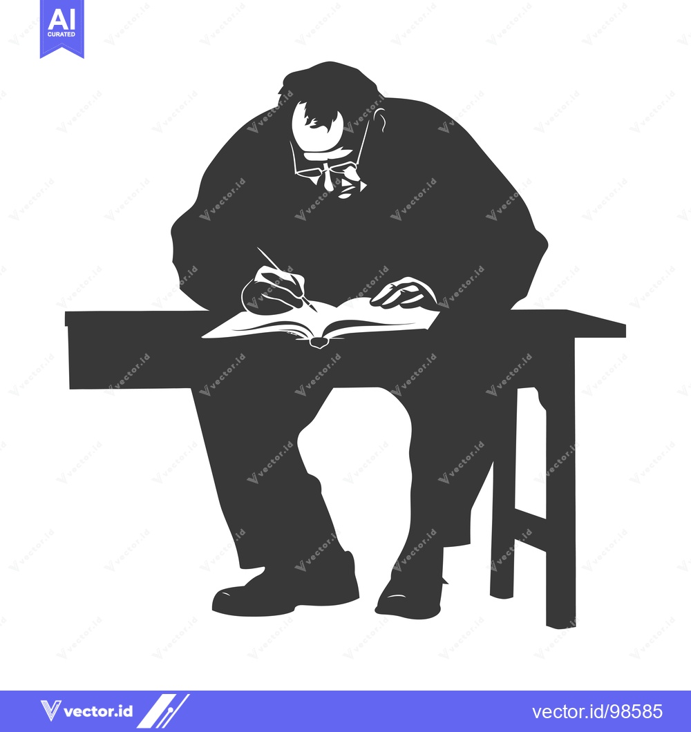 Premium Vector dari Silhouette of a man writing in a book while sitting on a bench