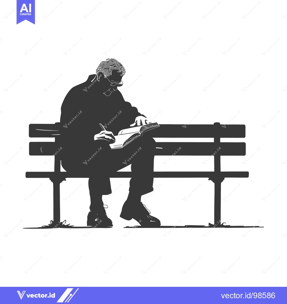 Premium Vector dari Silhouette of a Man Writing in a Book While Sitting on a Bench