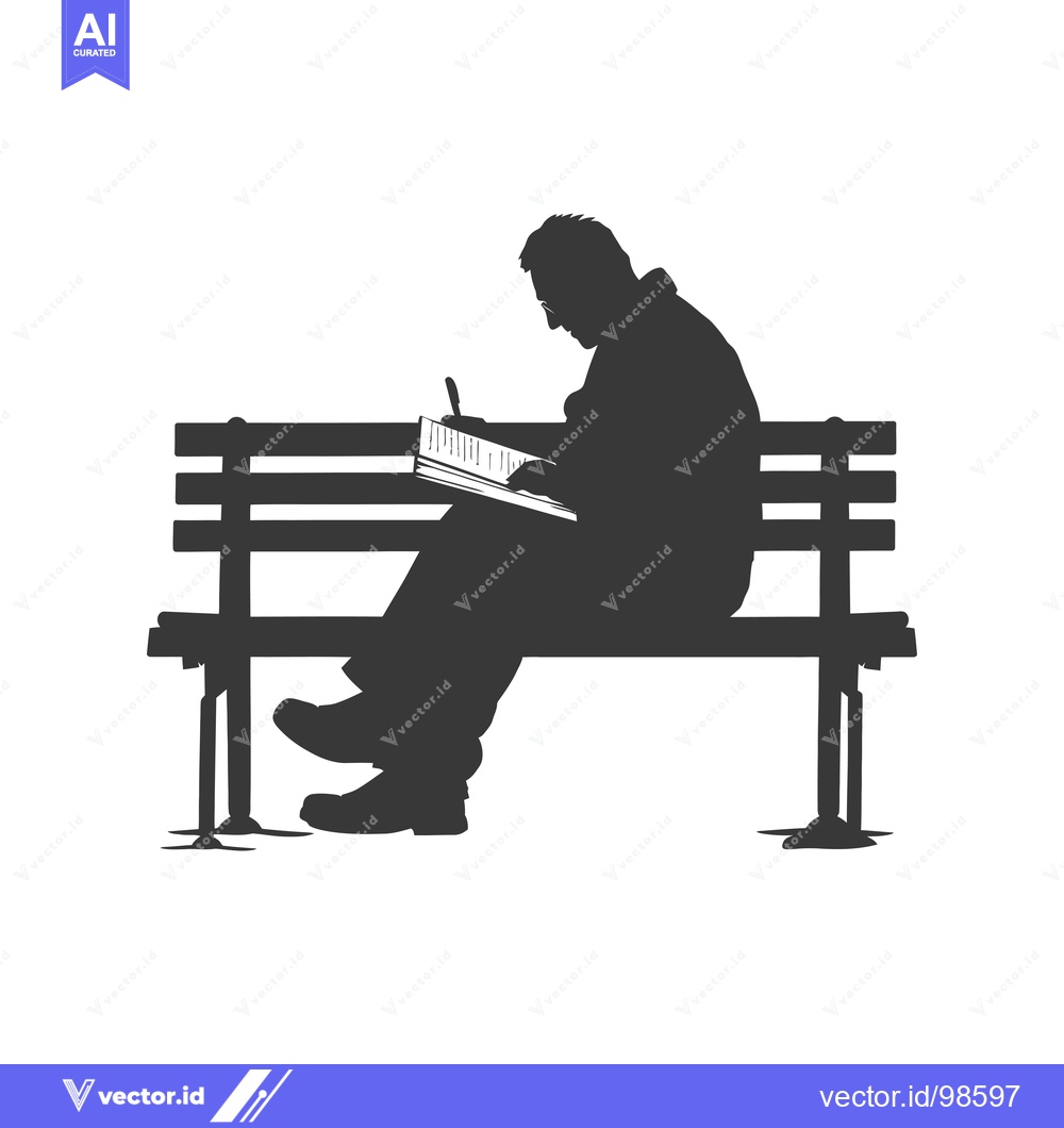 Premium Vector dari Silhouette of a Man Writing in a Notebook on a Bench