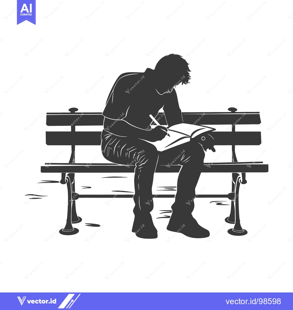 Premium Vector dari Silhouette of a Man Writing in a Notebook on a Bench