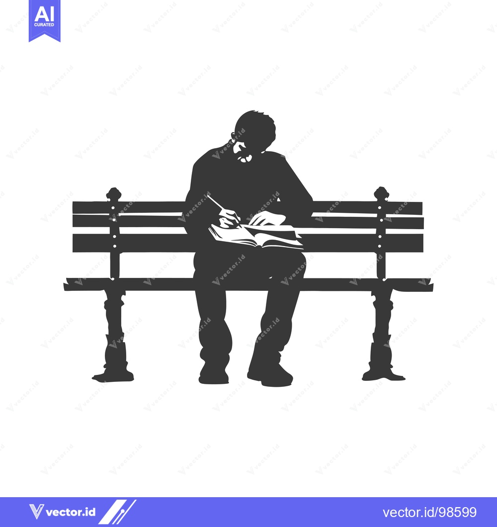 Premium Vector dari Silhouette of a Man Writing in a Notebook on a Bench