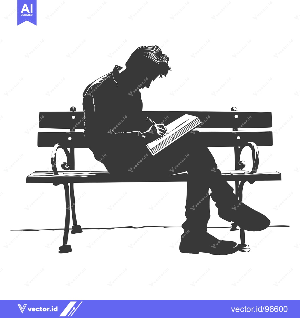 Premium Vector dari Silhouette of a Man Writing in a Notebook on a Bench