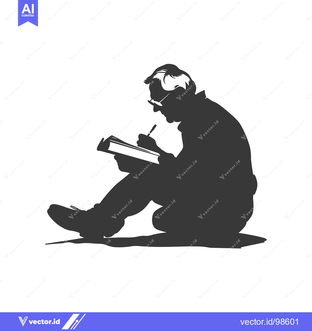 Premium Vector dari Silhouette of a man writing in a notebook while sitting