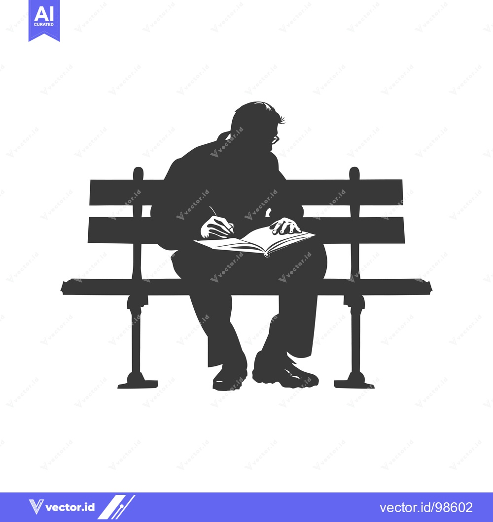 Premium Vector dari Silhouette of a man writing in a notebook while sitting on a bench
