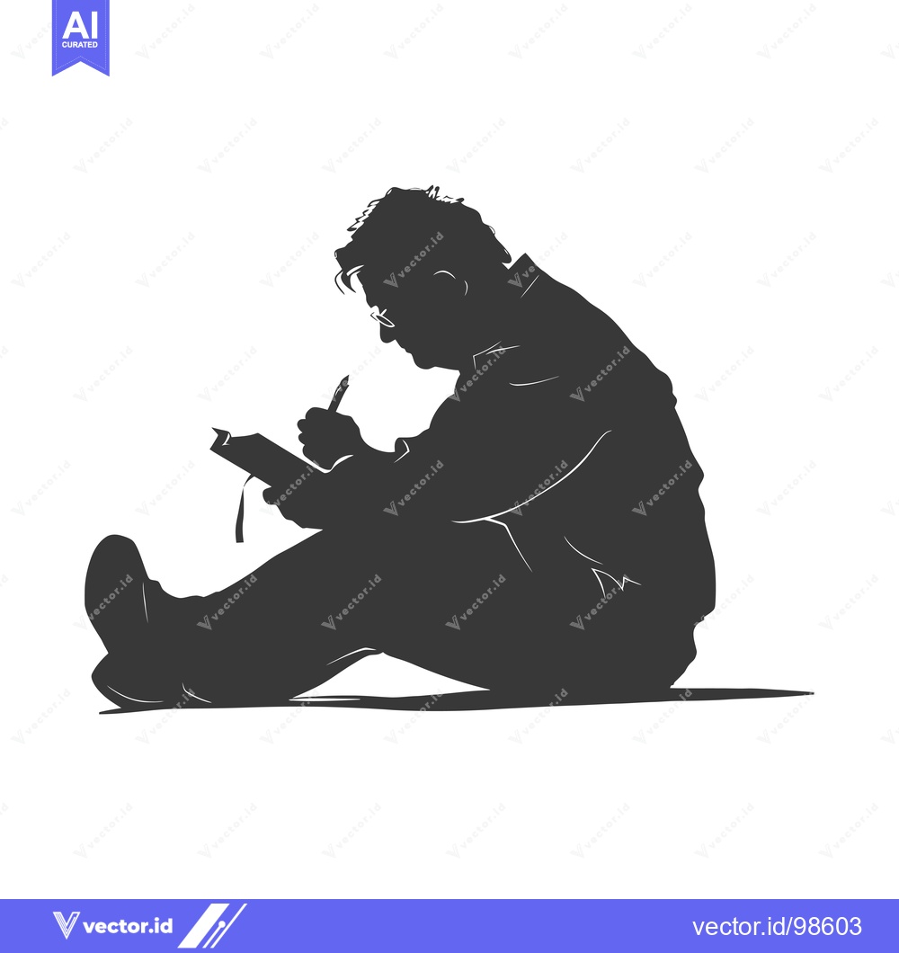 Premium Vector of Silhouette of a Man Writing in a Notebook While Sitting on the Floor